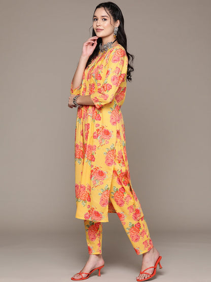 A Line Style Cotton Fabric Yellow Color Kurta With Bottom