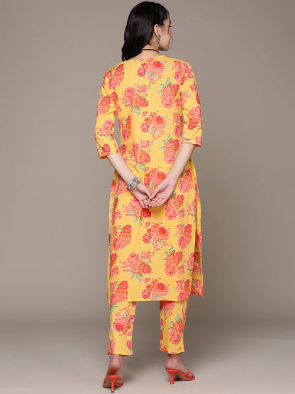 A Line Style Cotton Fabric Yellow Color Kurta With Bottom