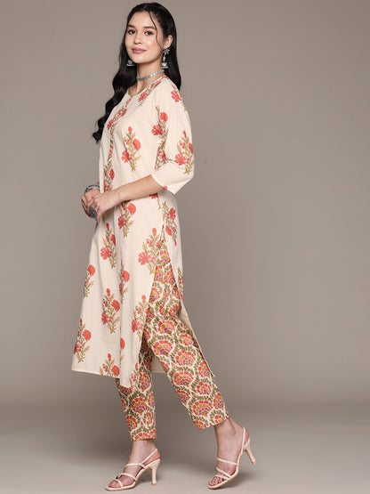 Straight Style Cotton Fabric Multi Color Kurta With Bottom And Dupatta