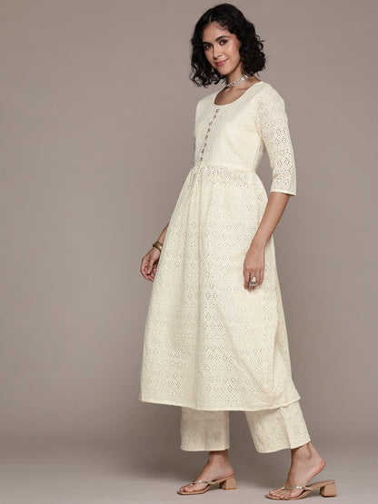 Frock style cotton fabric Off white color kurta with Bottom