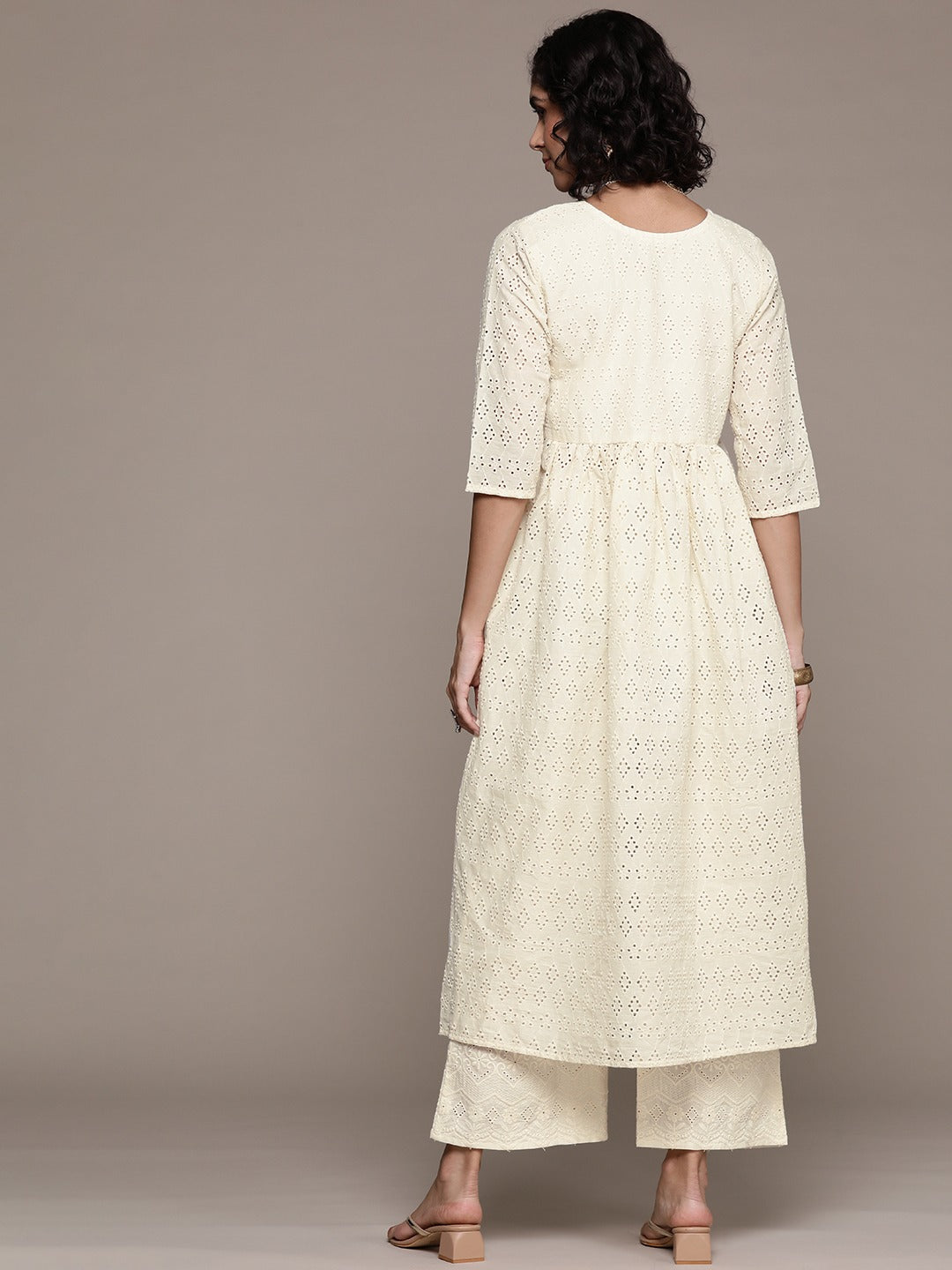 Frock style cotton fabric Off white color kurta with Bottom