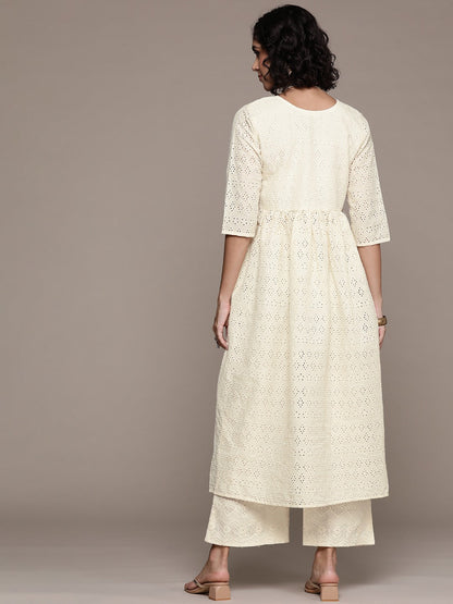 Frock style cotton fabric Off white color kurta with Bottom