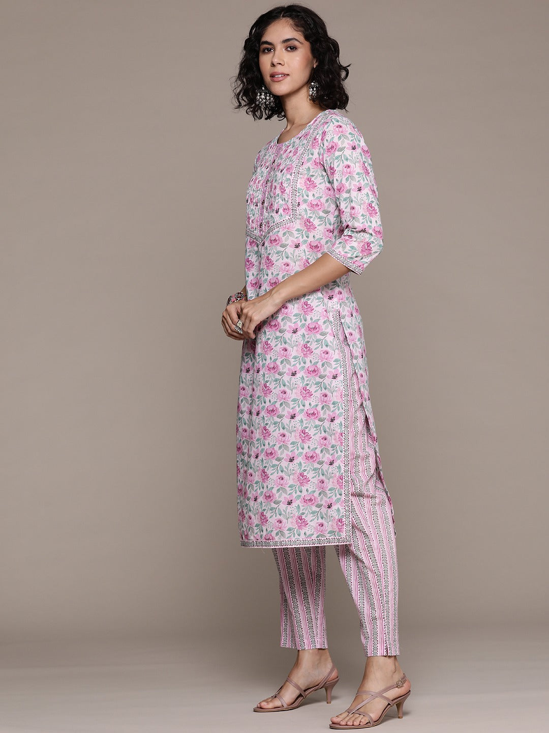 Straight style cotton fabric Pink color kurta with Bottom and dupatta