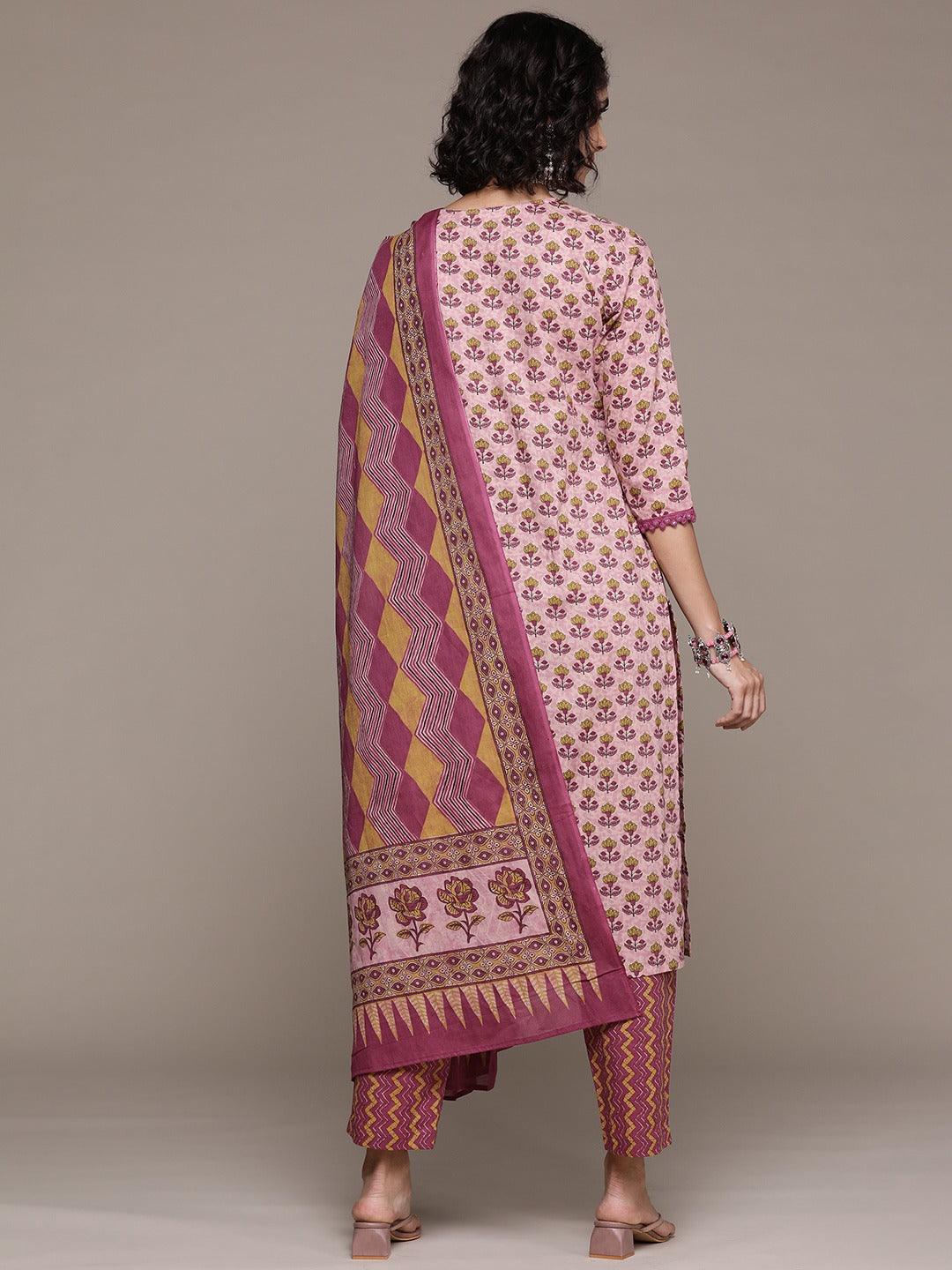 Straight style cotton fabric Mauve color kurta with Bottom and dupatta
