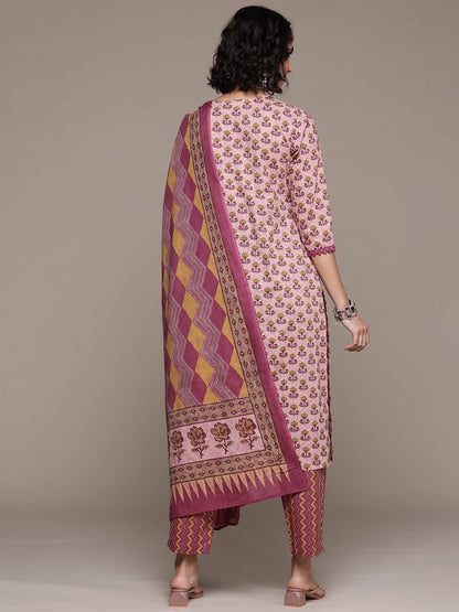 Straight style cotton fabric Mauve color kurta with Bottom and dupatta