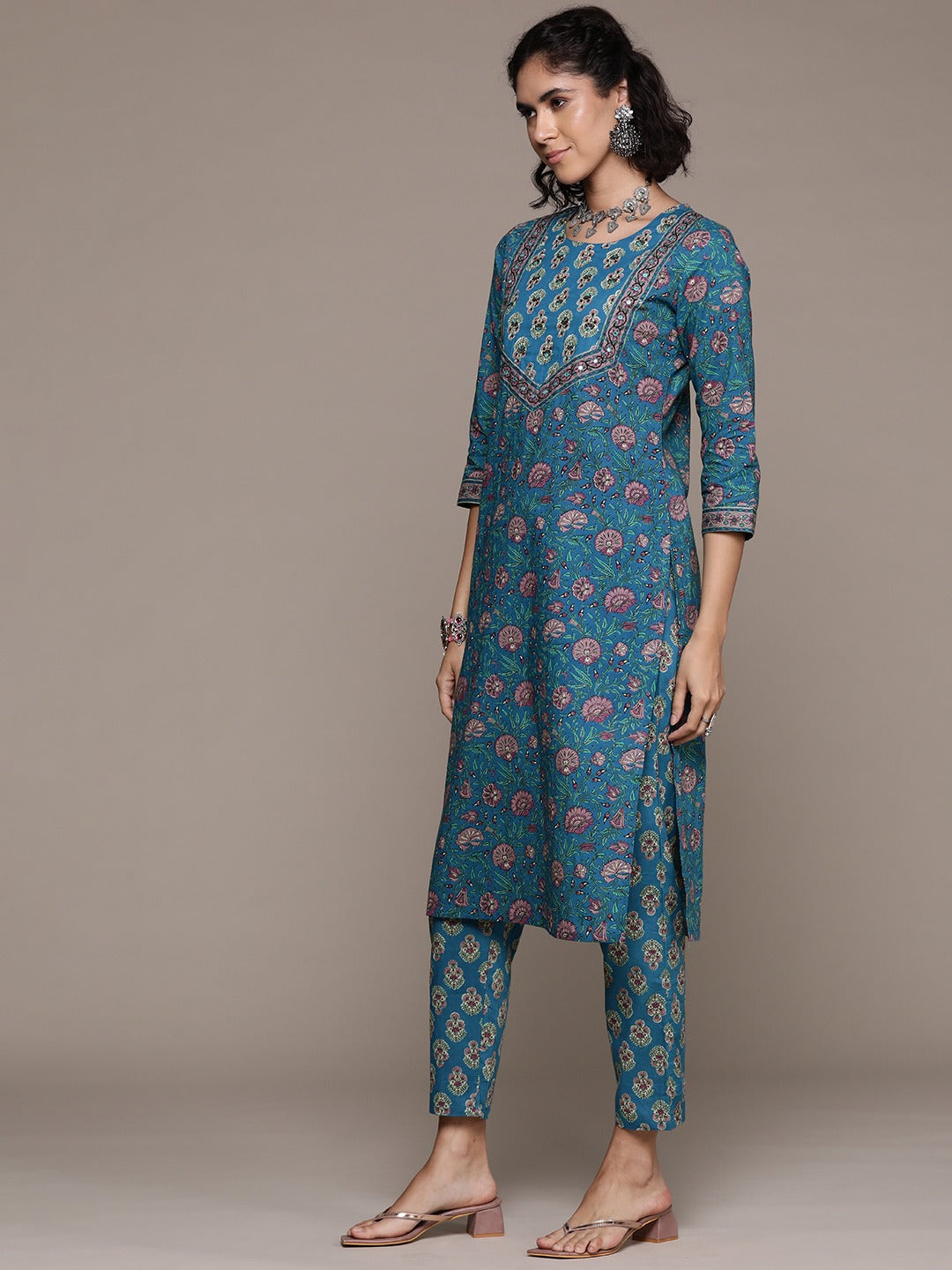 Straight style cotton fabric Blue color kurta with Bottom and dupatta