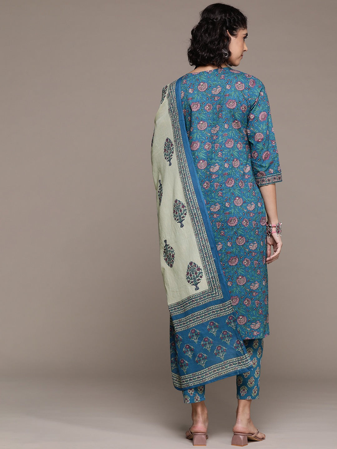 Straight style cotton fabric Blue color kurta with Bottom and dupatta