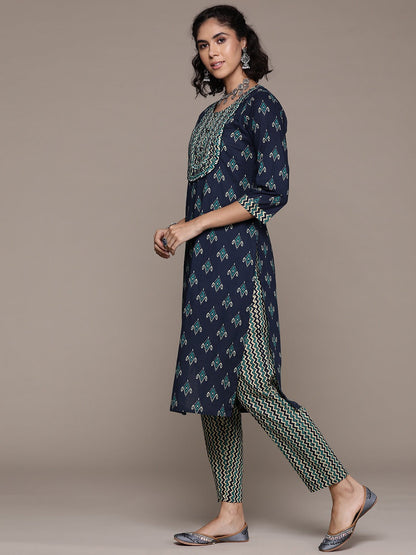 Straight style cotton fabric Navy Blue color kurta with Bottom and dupatta