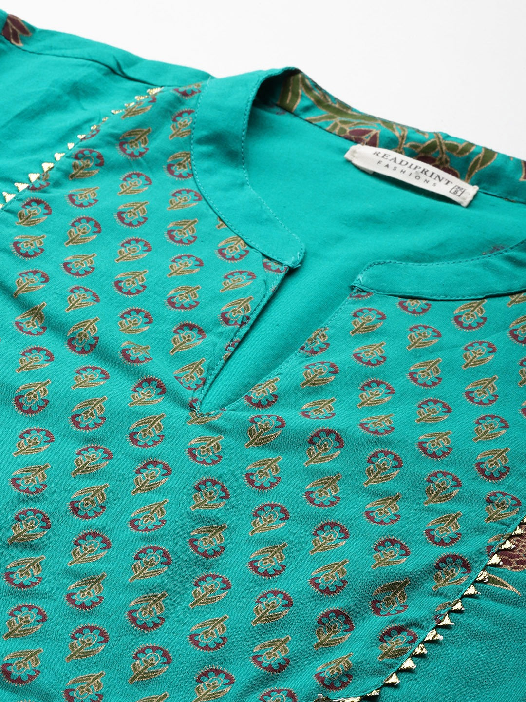 Straight style cotton fabric Sea Green color kurta with Bottom