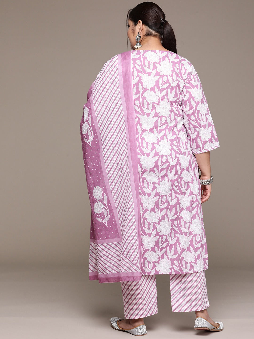 Plus Size Straight style cotton fabric Mauve color kurta with Bottom and dupatta