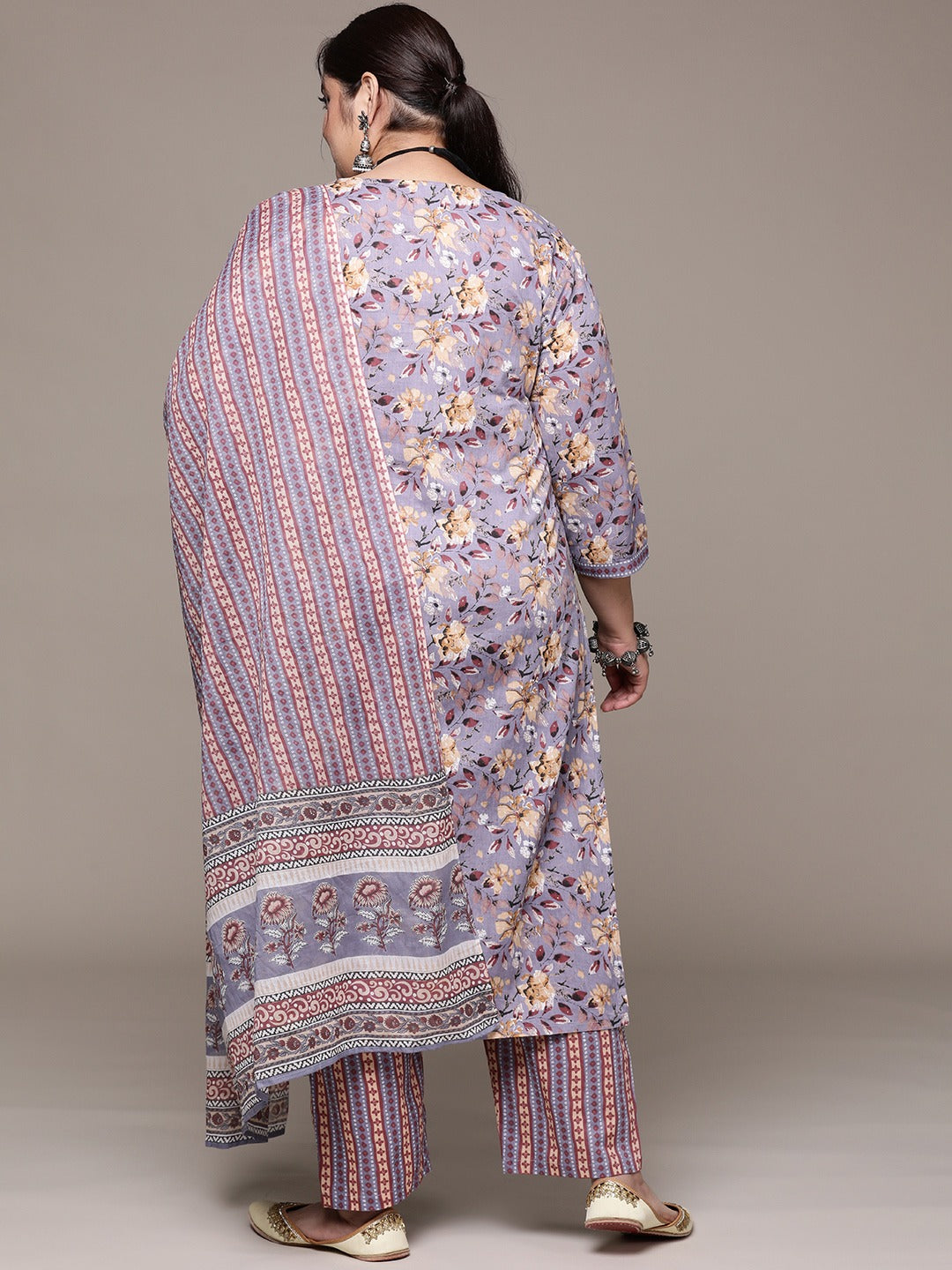 Plus Size Straight style cotton fabric Violet color kurta with Bottom and Dupatta