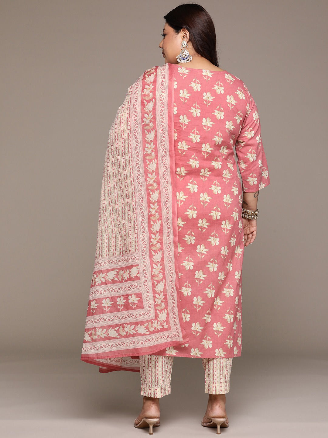 Plus Size Straight style cotton fabric Rust color kurta with Bottom and Dupatta