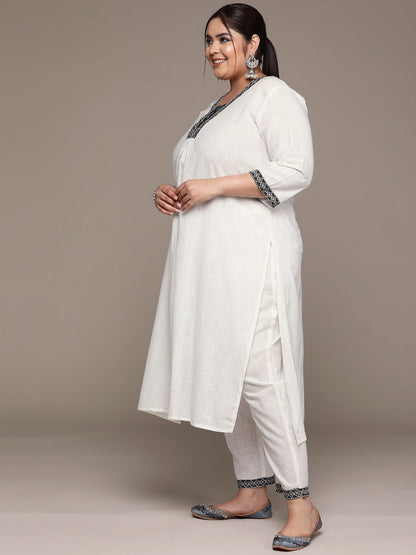 Plus Size Straight style cotton fabric White color kurta with Bottom and Dupatta