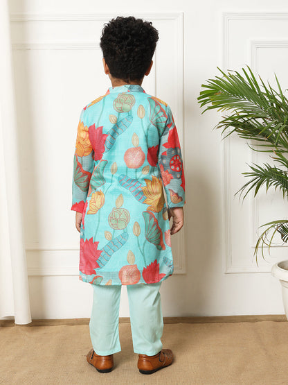 Boys Straight style Kota doria fabric Blue color kurta and Pajama