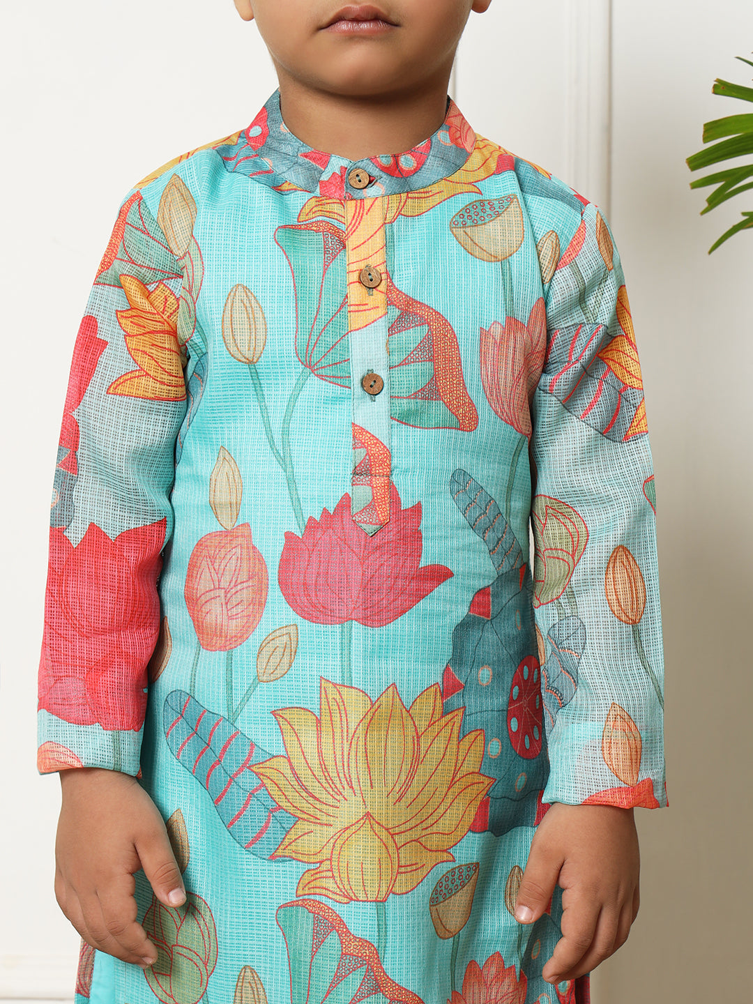 Boys Straight style Kota doria fabric Blue color kurta and Pajama