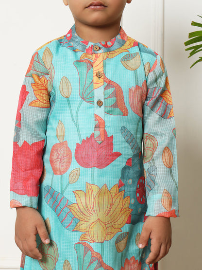 Boys Straight style Kota doria fabric Blue color kurta and Pajama