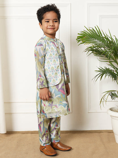 Boys Straight style Kota doria fabric Green color kurta and Pajama