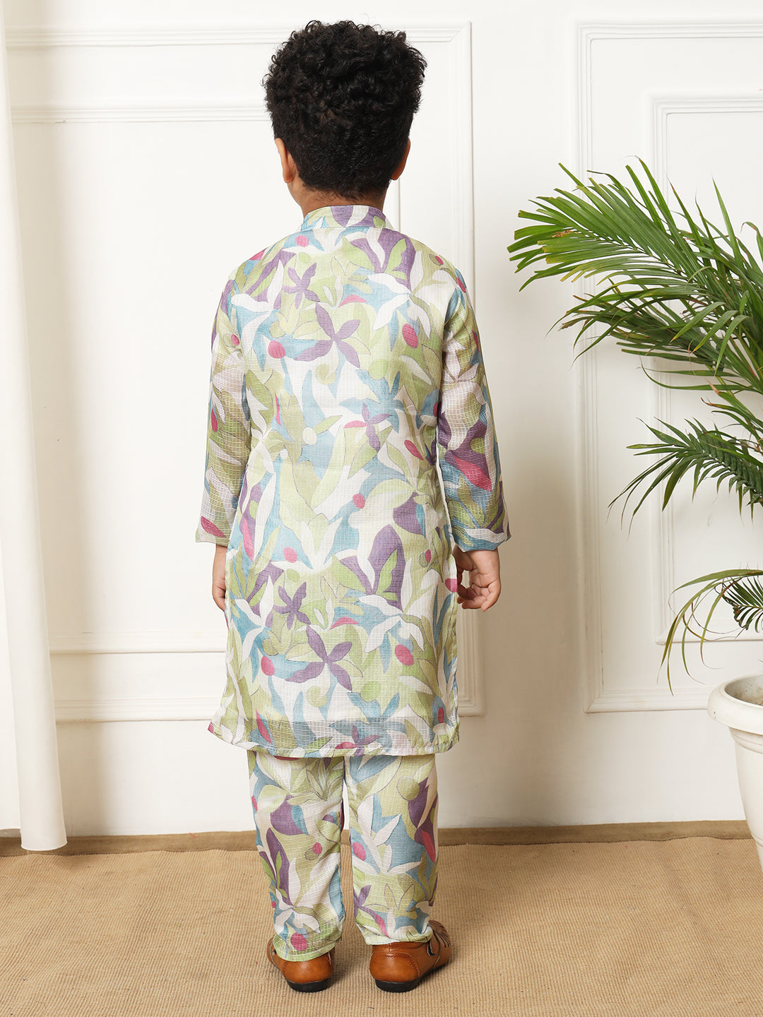 Boys Straight style Kota doria fabric Green color kurta and Pajama
