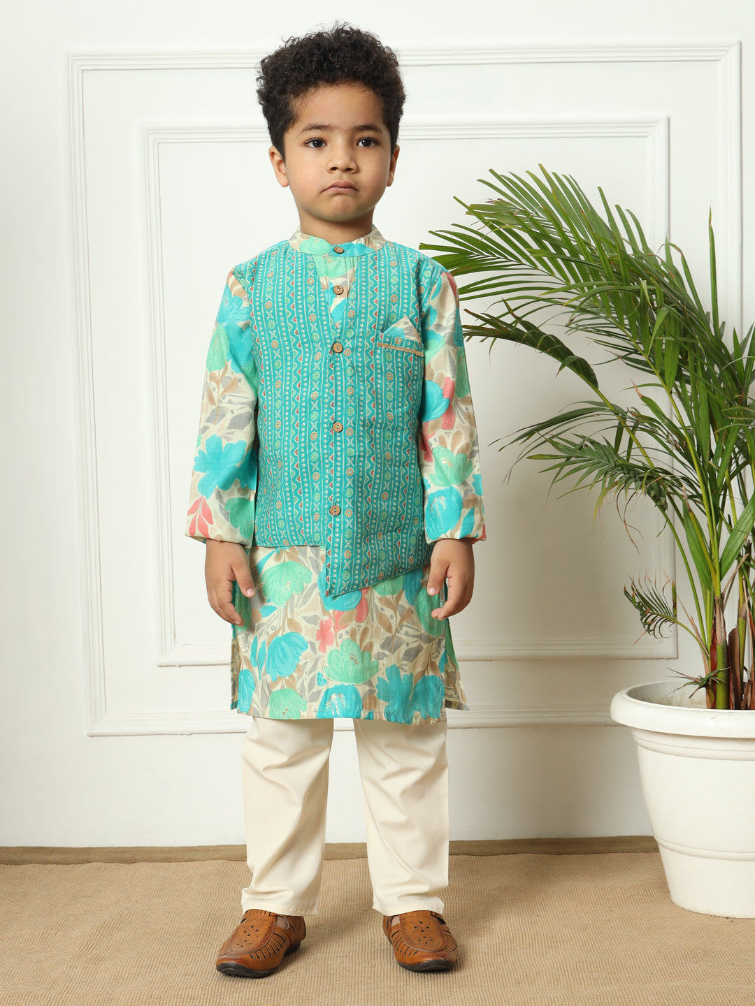 Boys Straight style Kota doria fabric Sea Green color kurta and Pajama
