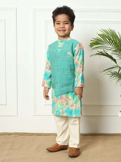 Boys Straight style Kota doria fabric Sea Green color kurta and Pajama