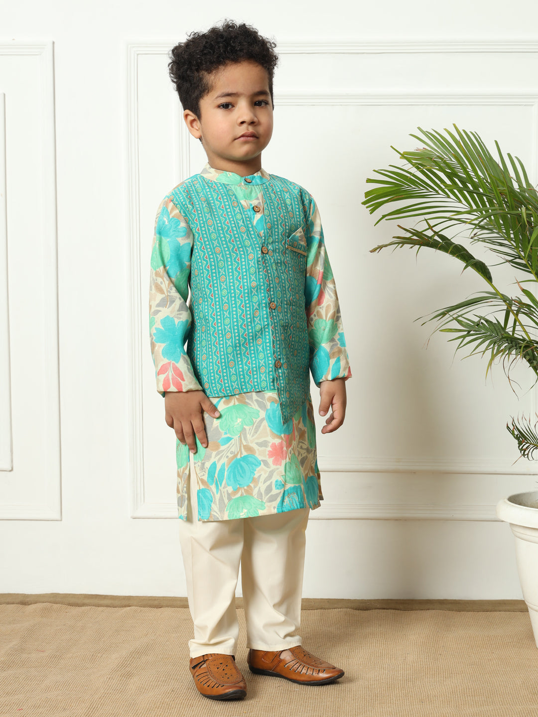Boys Straight style Kota doria fabric Sea Green color kurta and Pajama