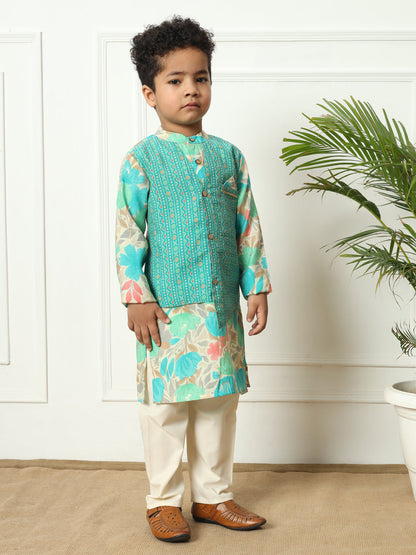 Boys Straight style Kota doria fabric Sea Green color kurta and Pajama
