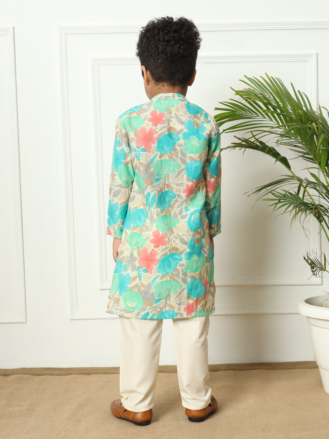 Boys Straight style Kota doria fabric Sea Green color kurta and Pajama