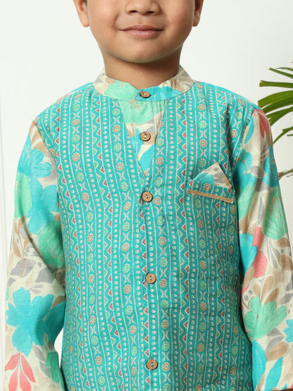Boys Straight style Kota doria fabric Sea Green color kurta and Pajama