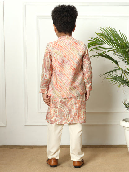 Boys Straight style Silk fabric Purple color kurta and Pajama with Nehru jacket