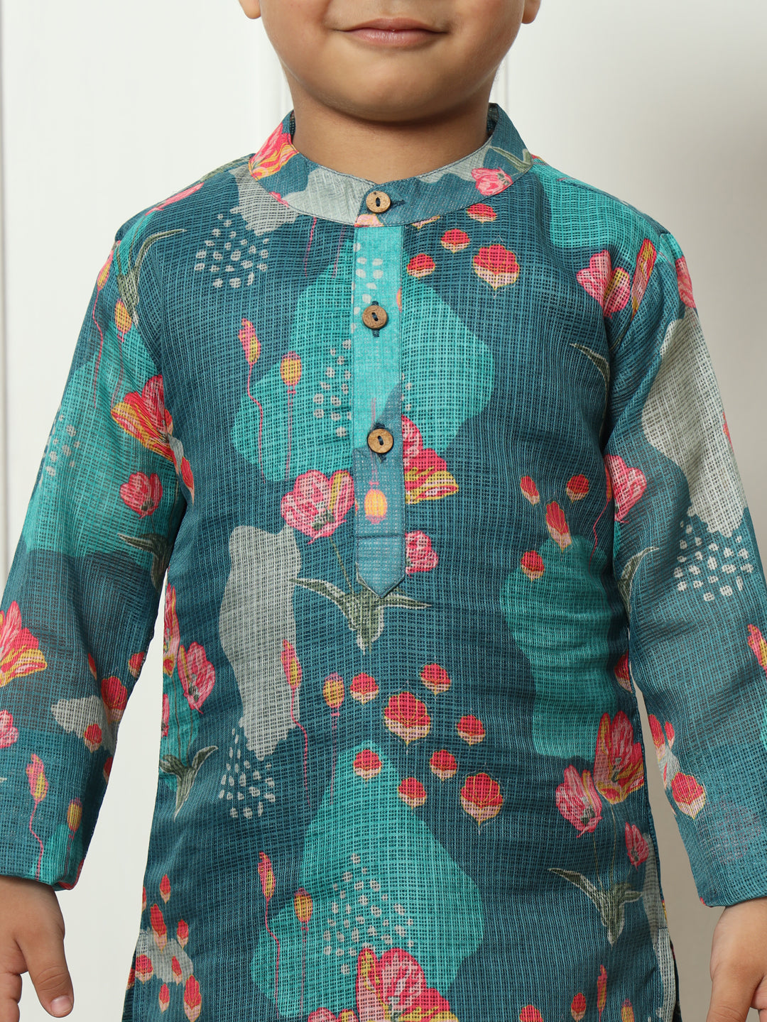 Boys Straight style Kota doria fabric Teal color kurta and Pajama