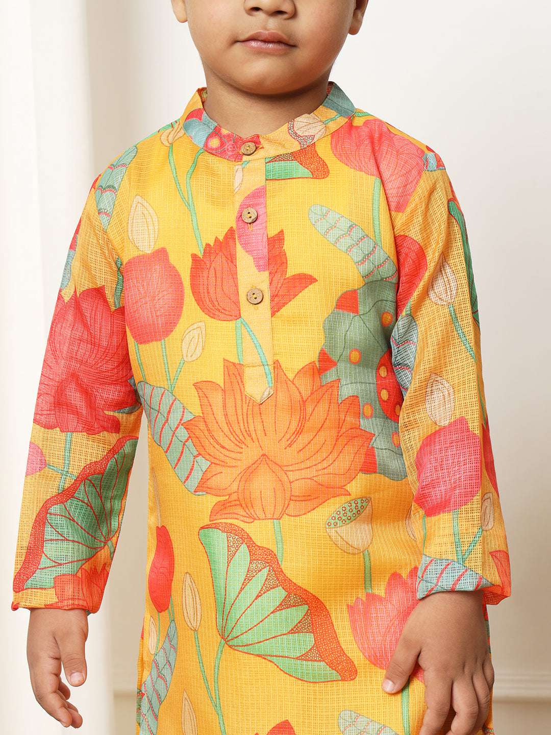 Boys Straight style Kota doria fabric Yellow color kurta and Pajama