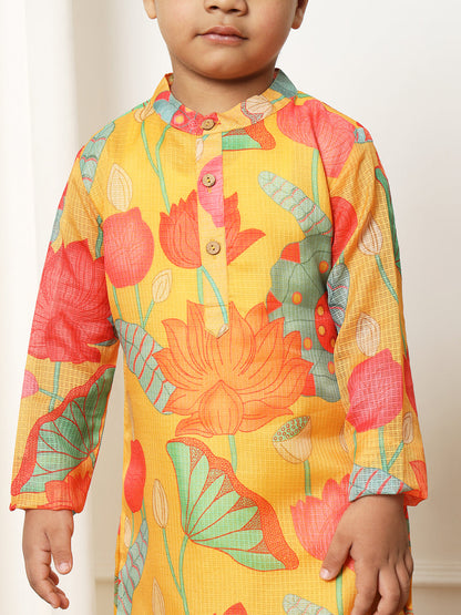 Boys Straight style Kota doria fabric Yellow color kurta and Pajama