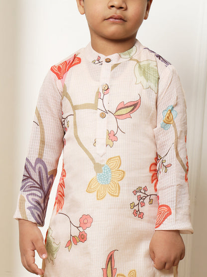 Boys Straight style Kota doria fabric Beige color kurta and Pajama
