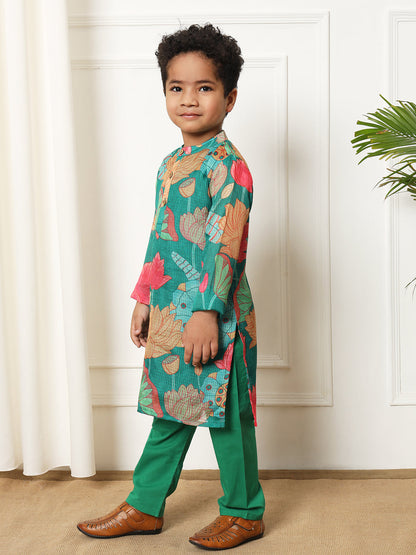 Boys Straight style Kota doria fabric Green color kurta and Pajama
