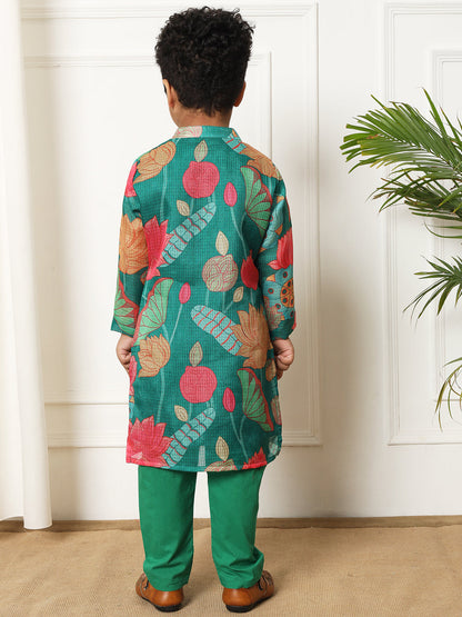 Boys Straight style Kota doria fabric Green color kurta and Pajama