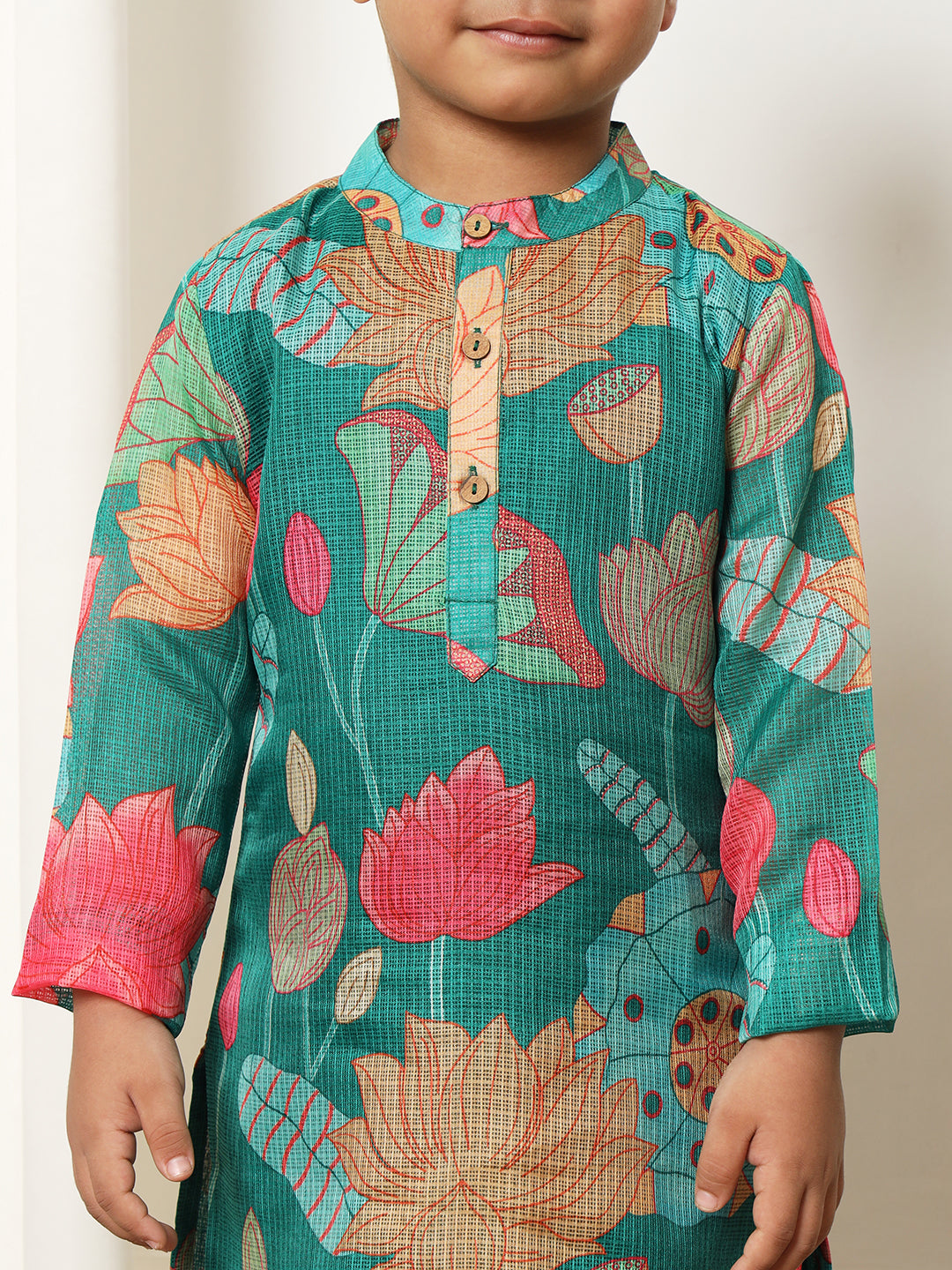 Boys Straight style Kota doria fabric Green color kurta and Pajama