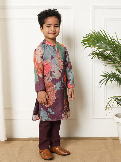 Boys Straight style Kota doria fabric Violet color kurta and Pajama