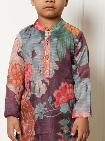 Boys Straight style Kota doria fabric Violet color kurta and Pajama