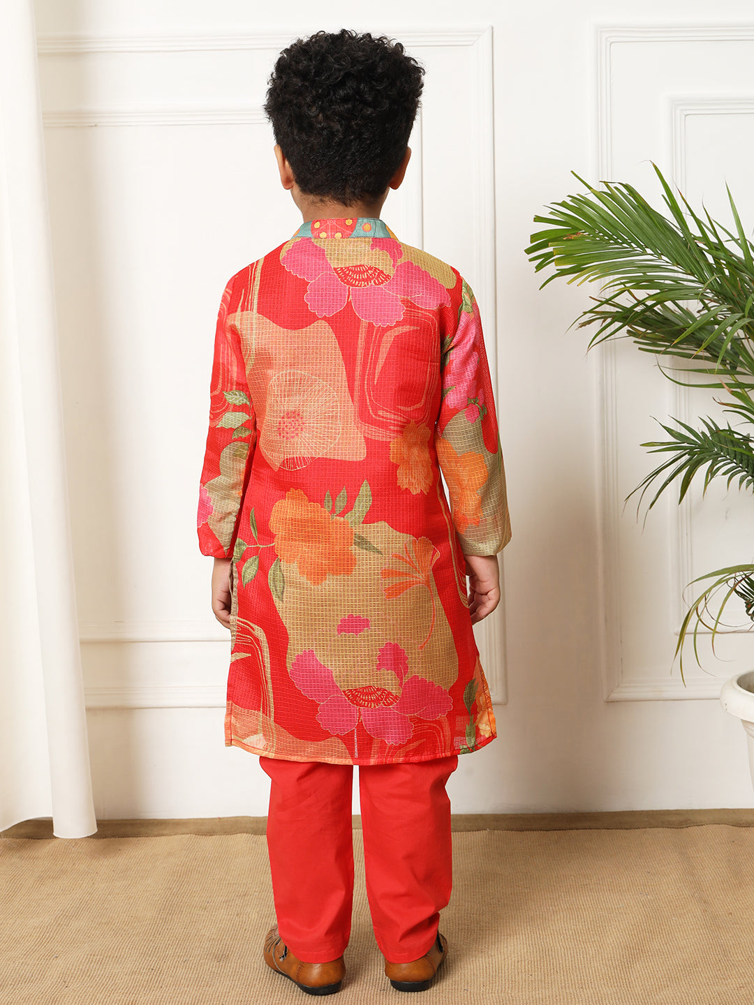 Boys Straight style Kota doria fabric Red color kurta and Pajama