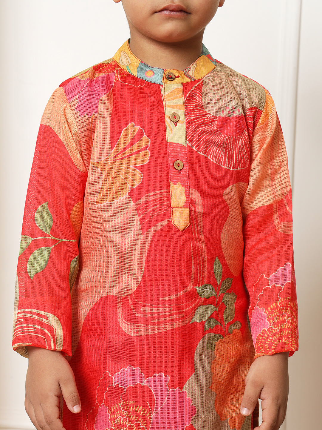 Boys Straight style Kota doria fabric Red color kurta and Pajama