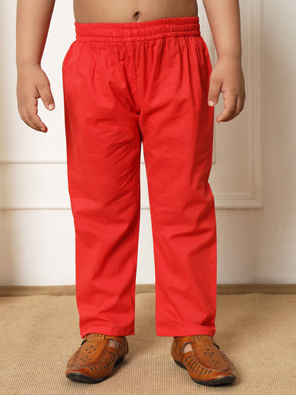 Boys Straight style Kota doria fabric Red color kurta and Pajama