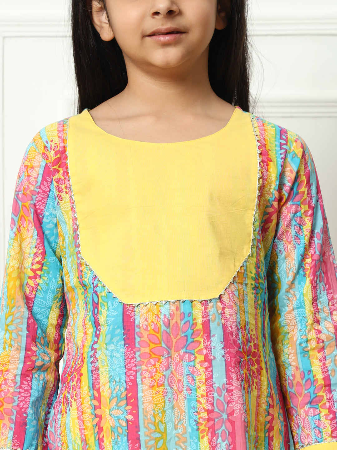 Straight style Cotton fabric Yellow color Kurti with Bottom
