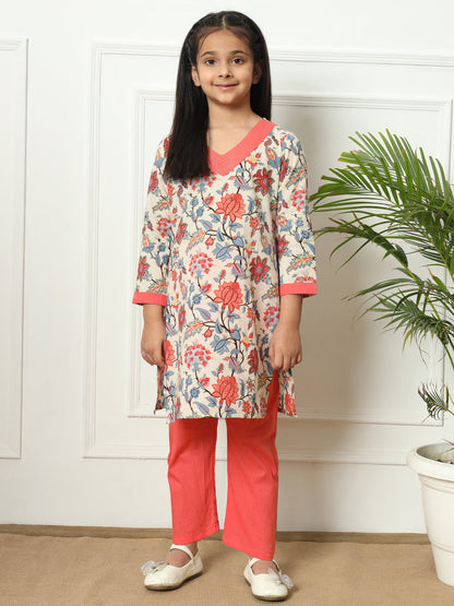Straight style Cotton fabric Peach color Kurti with Bottom