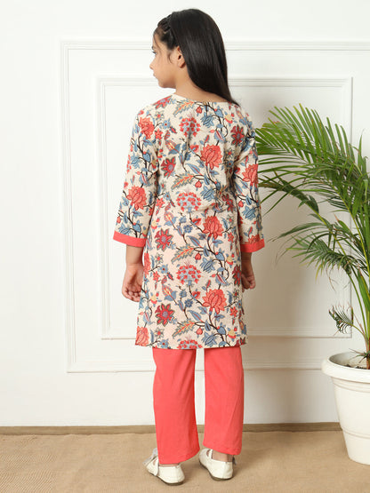Straight style Cotton fabric Peach color Kurti with Bottom