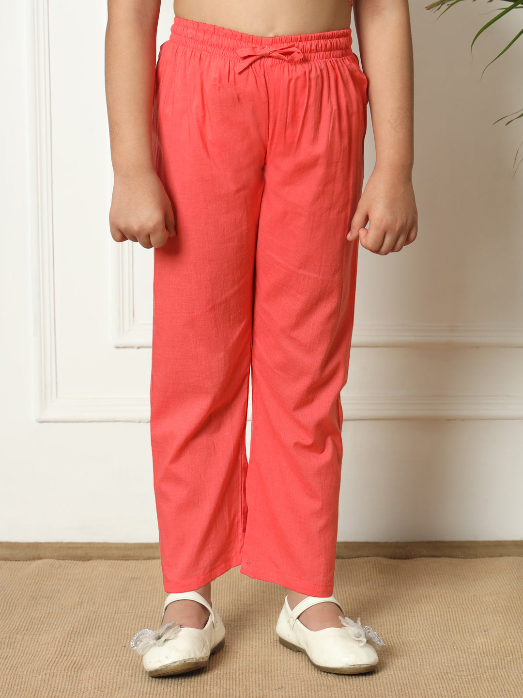 Straight style Cotton fabric Peach color Kurti with Bottom