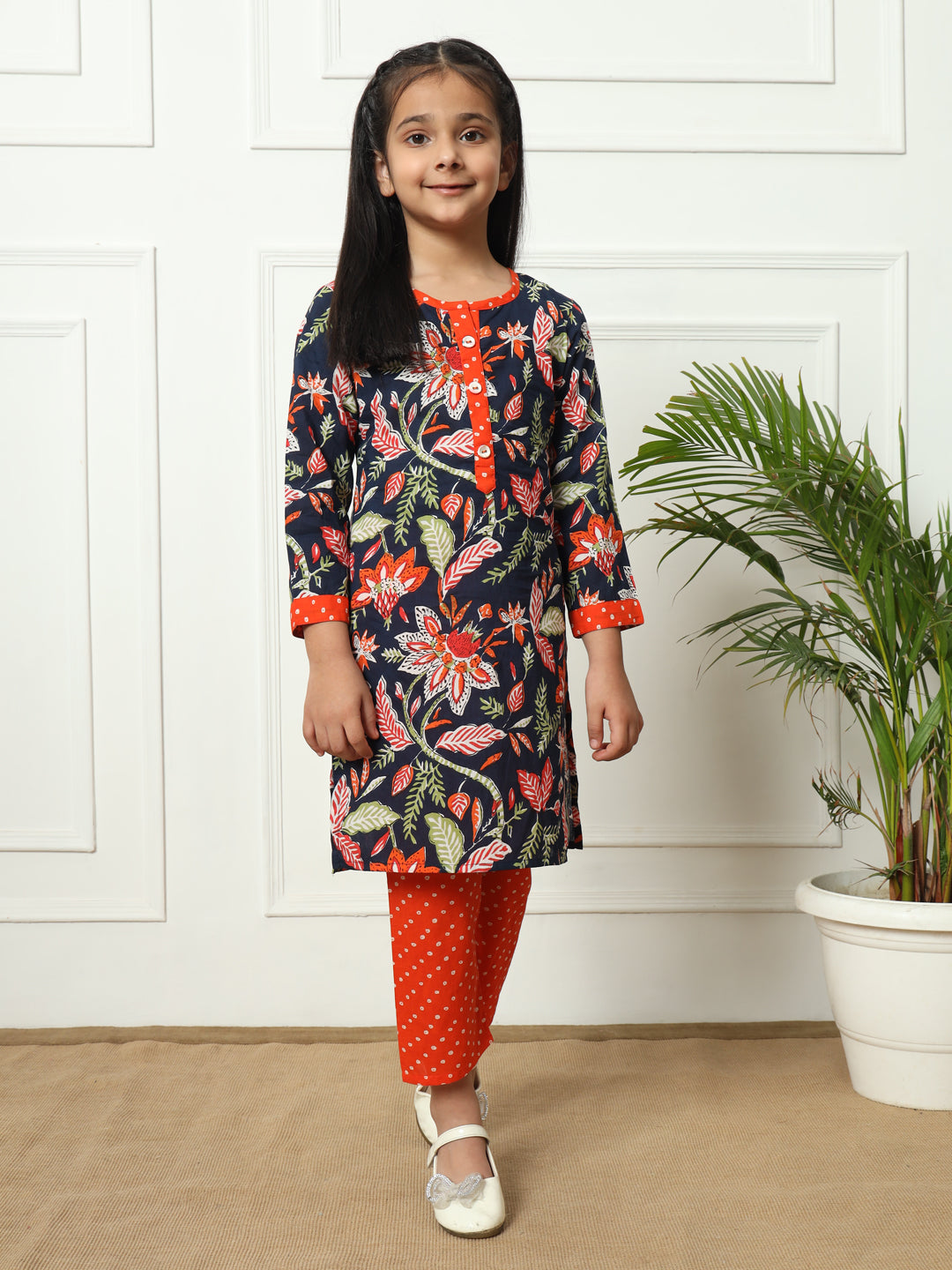 Straight style Cotton fabric Blue color Kurti with Bottom
