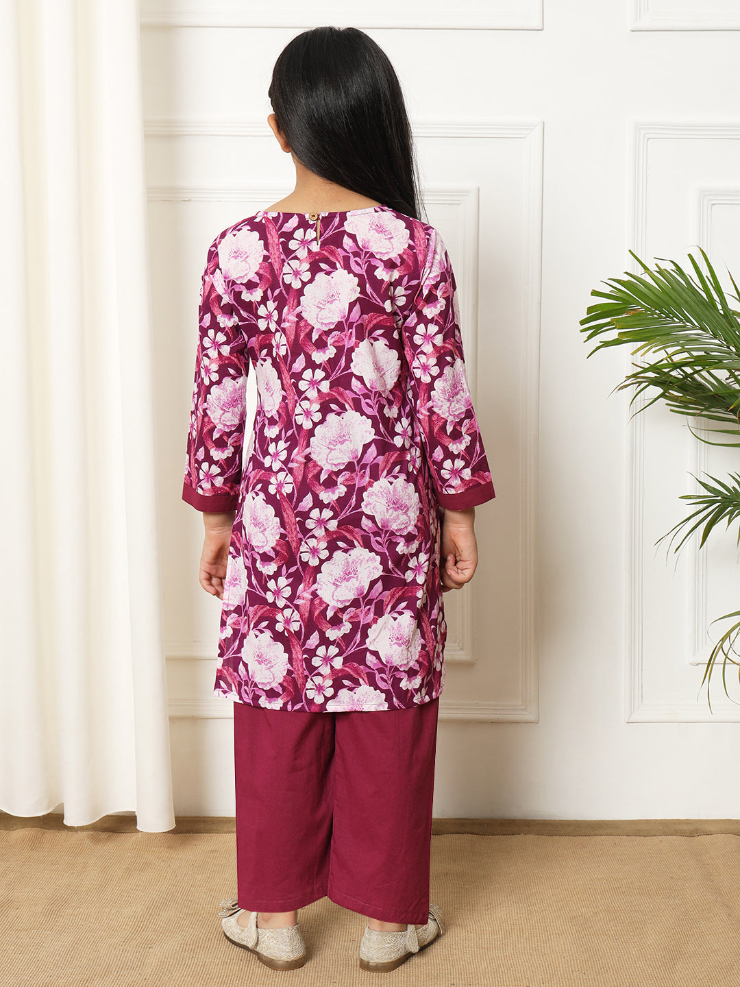 Straight style Cotton fabric Violet color Kurti with Bottom