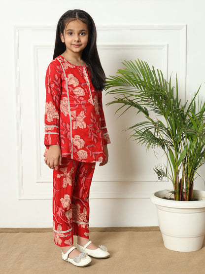 A line style Cotton fabric Red color Kurti with Bottom