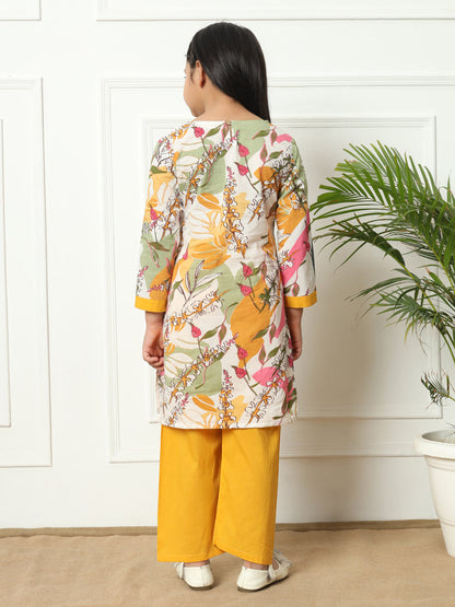 Straight style Cotton fabric Mustard color Kurti with Bottom