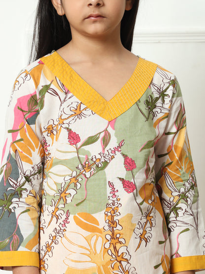 Straight style Cotton fabric Mustard color Kurti with Bottom